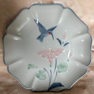 Vintage Otagiri Porcelain Octagonal Hummingbird and Lotus Flower Plate
